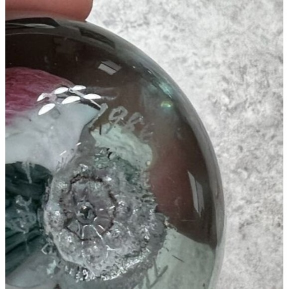 VTG Glass Eye Studio GES 1986 Flower Pink Lily Art Glass Paperweight Stunning - Picture 7 of 7